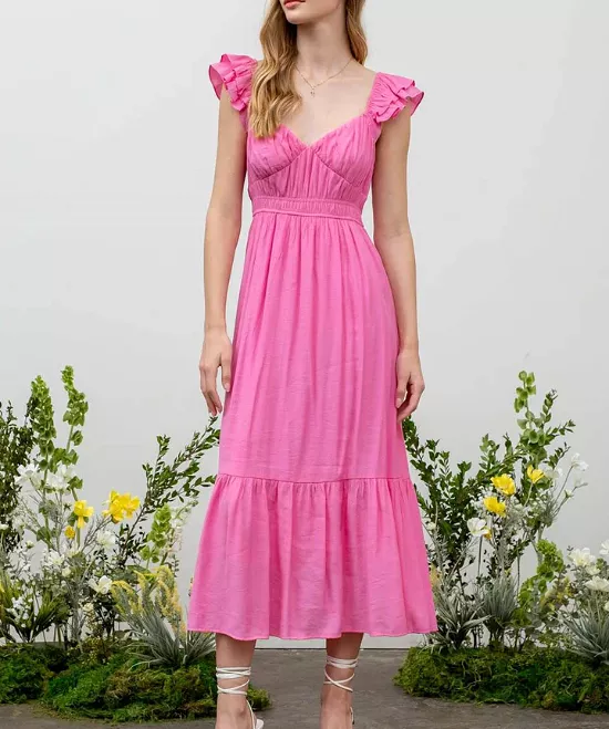 Sweetheart Neck Midi Dress - Pink