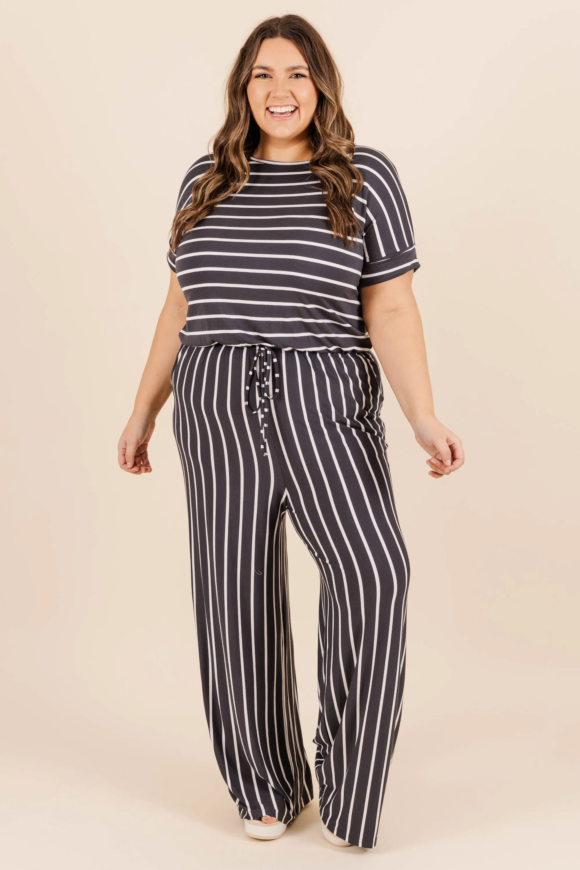 Take The World Jumpsuit, Dark Grey-Ivory