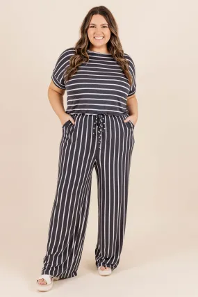 Take The World Jumpsuit, Dark Grey-Ivory