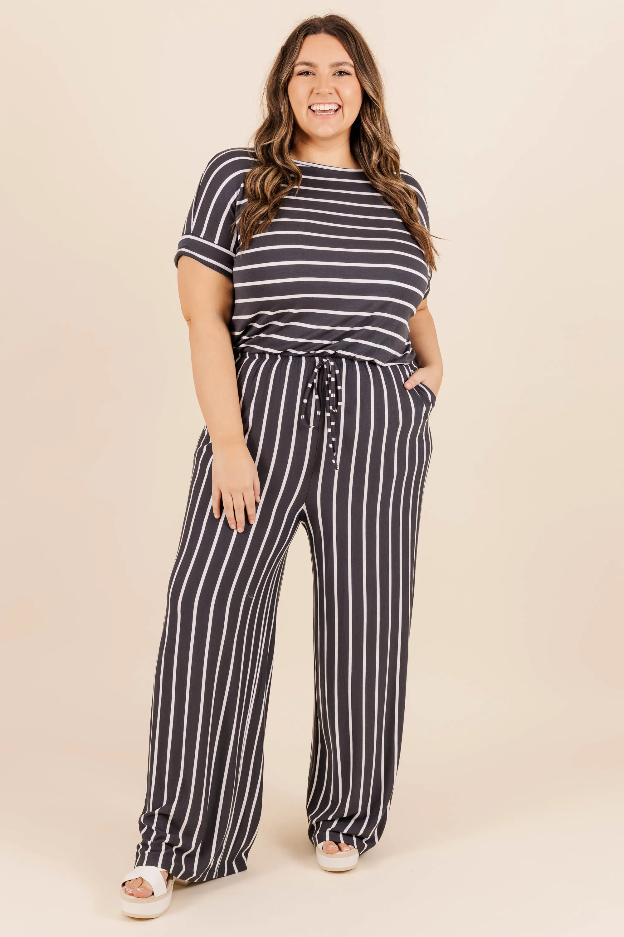 Take The World Jumpsuit, Dark Grey-Ivory