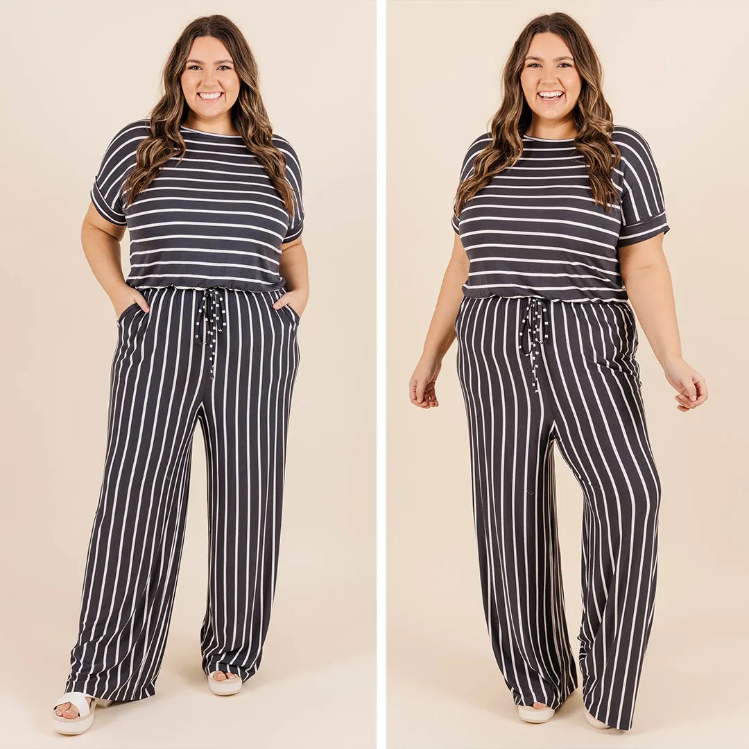 Take The World Jumpsuit, Dark Grey-Ivory