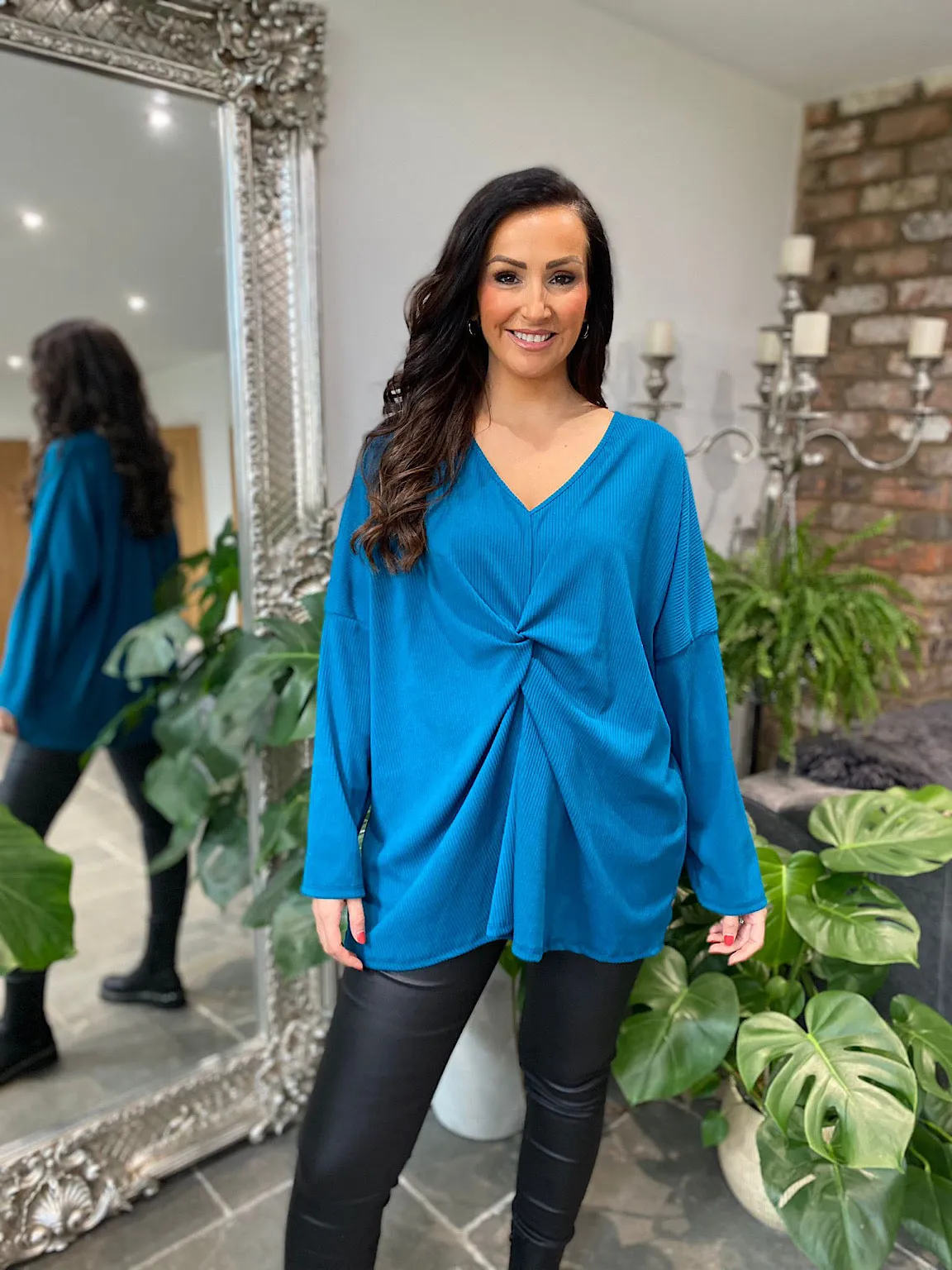 Teal Ribbed Twist Top Britt