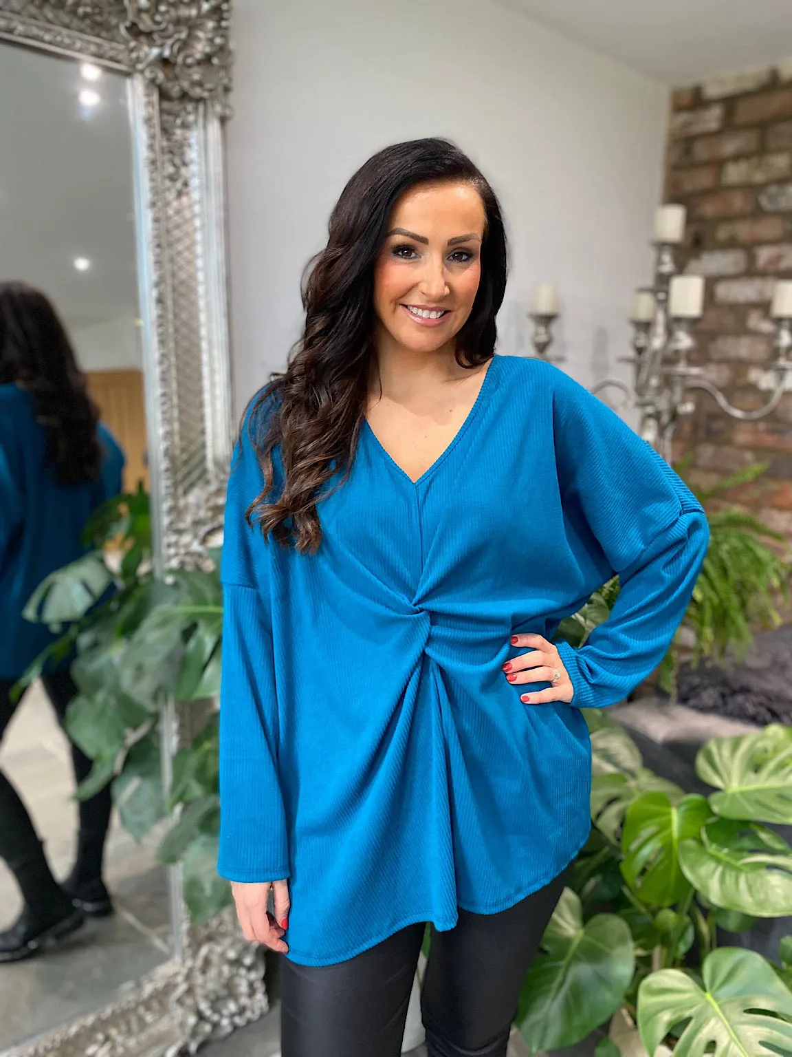 Teal Ribbed Twist Top Britt