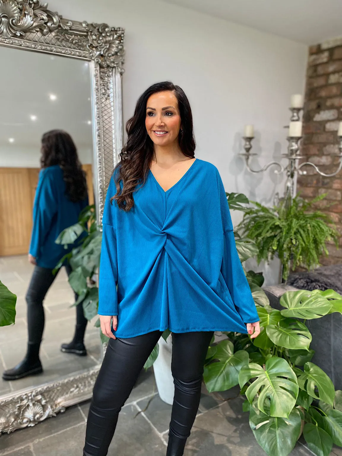 Teal Ribbed Twist Top Britt