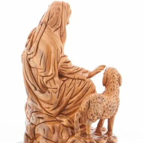 The Good Shepherd, Jesus Christ, with 2 Sheep, 9.3 Carved Sculpture