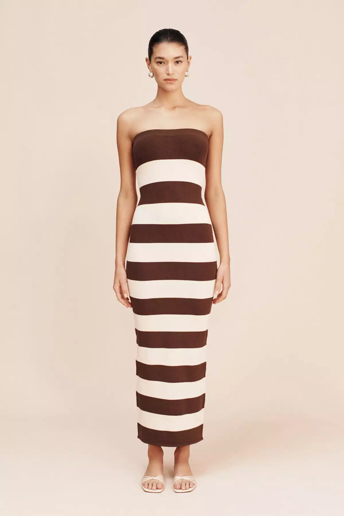 THEO STRAPLESS DRESS - CHOCOLATE STRIPE