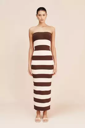 THEO STRAPLESS DRESS - CHOCOLATE STRIPE