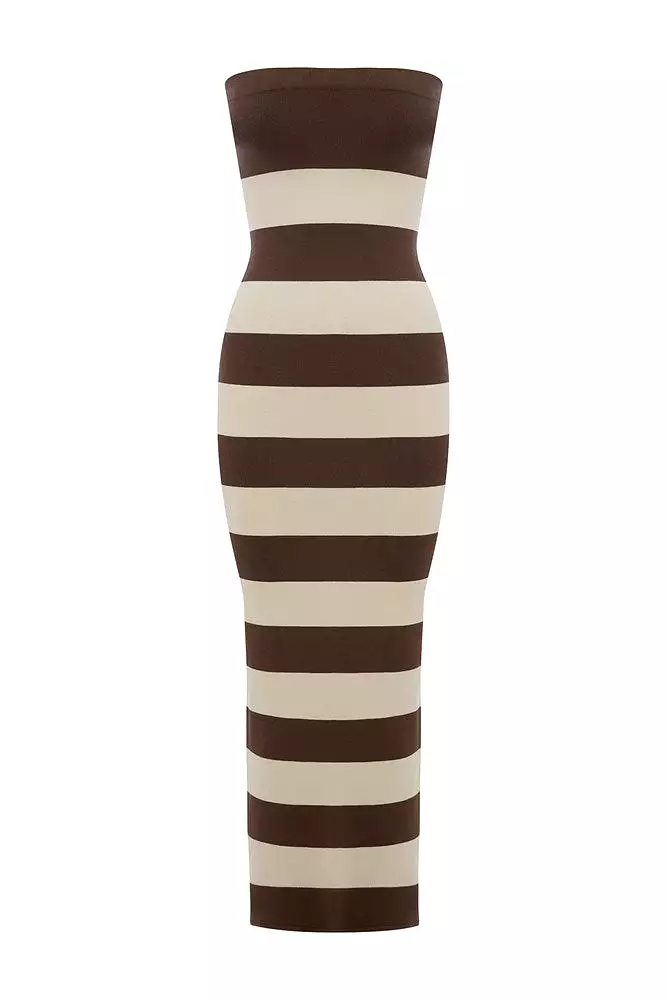 THEO STRAPLESS DRESS - CHOCOLATE STRIPE