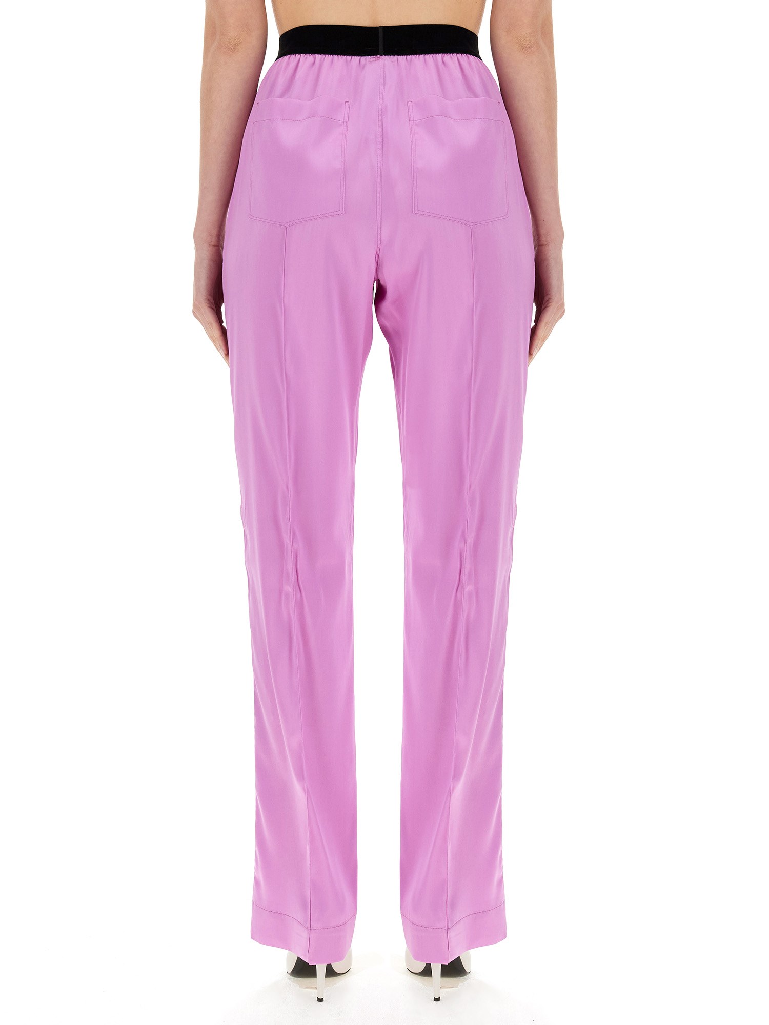 TOM FORD    STRETCH SILK SATIN LOGO PANTS