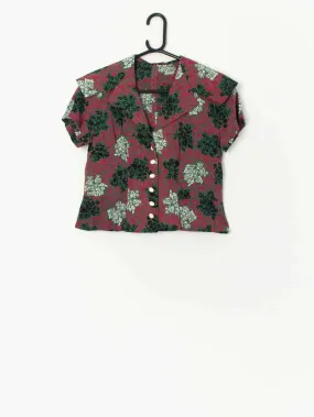 Vintage 1950s handmade short sleeve blouse with floral design – XXS