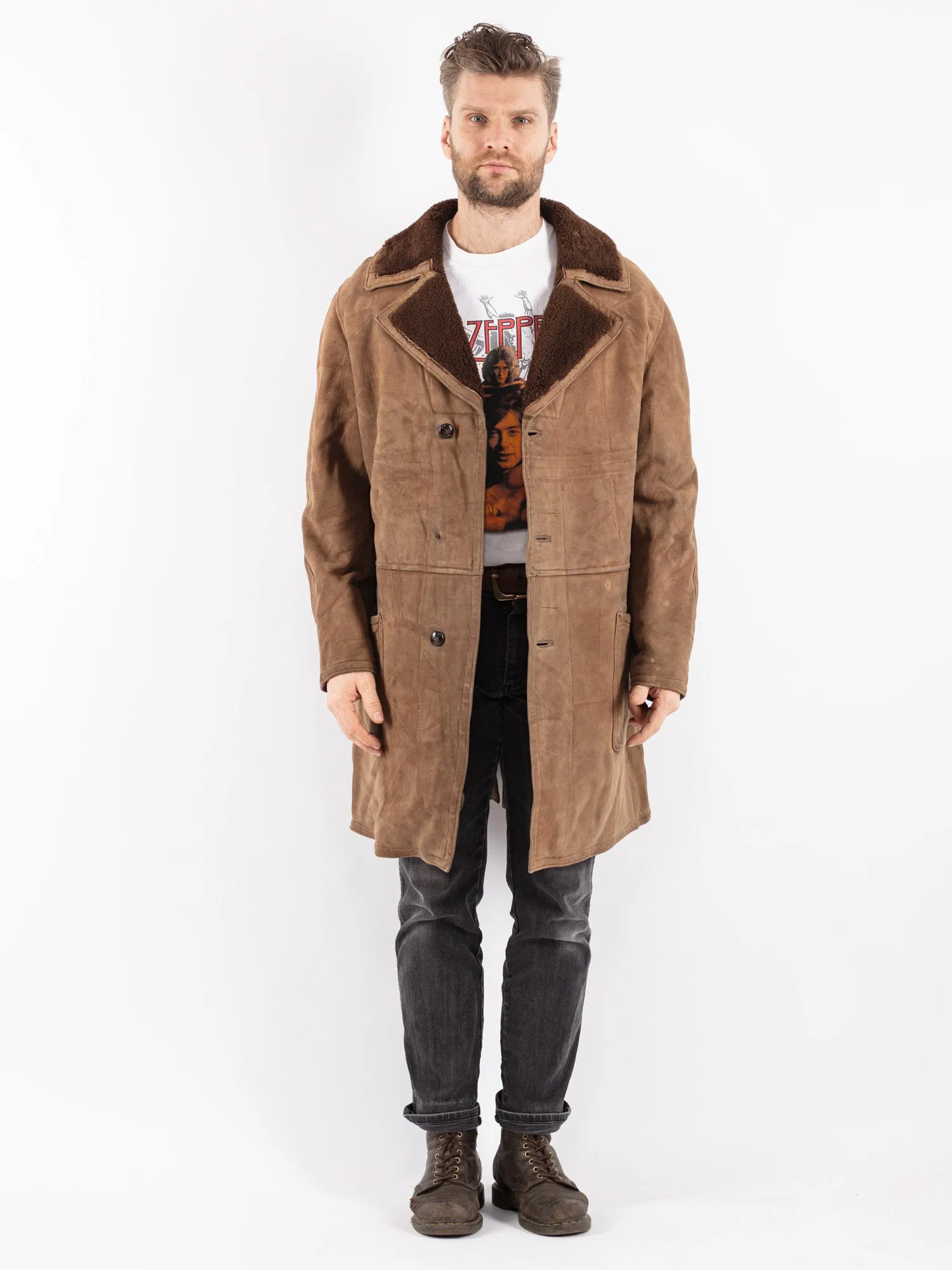 Vintage 70's Men Sheepskin Coat in Brown