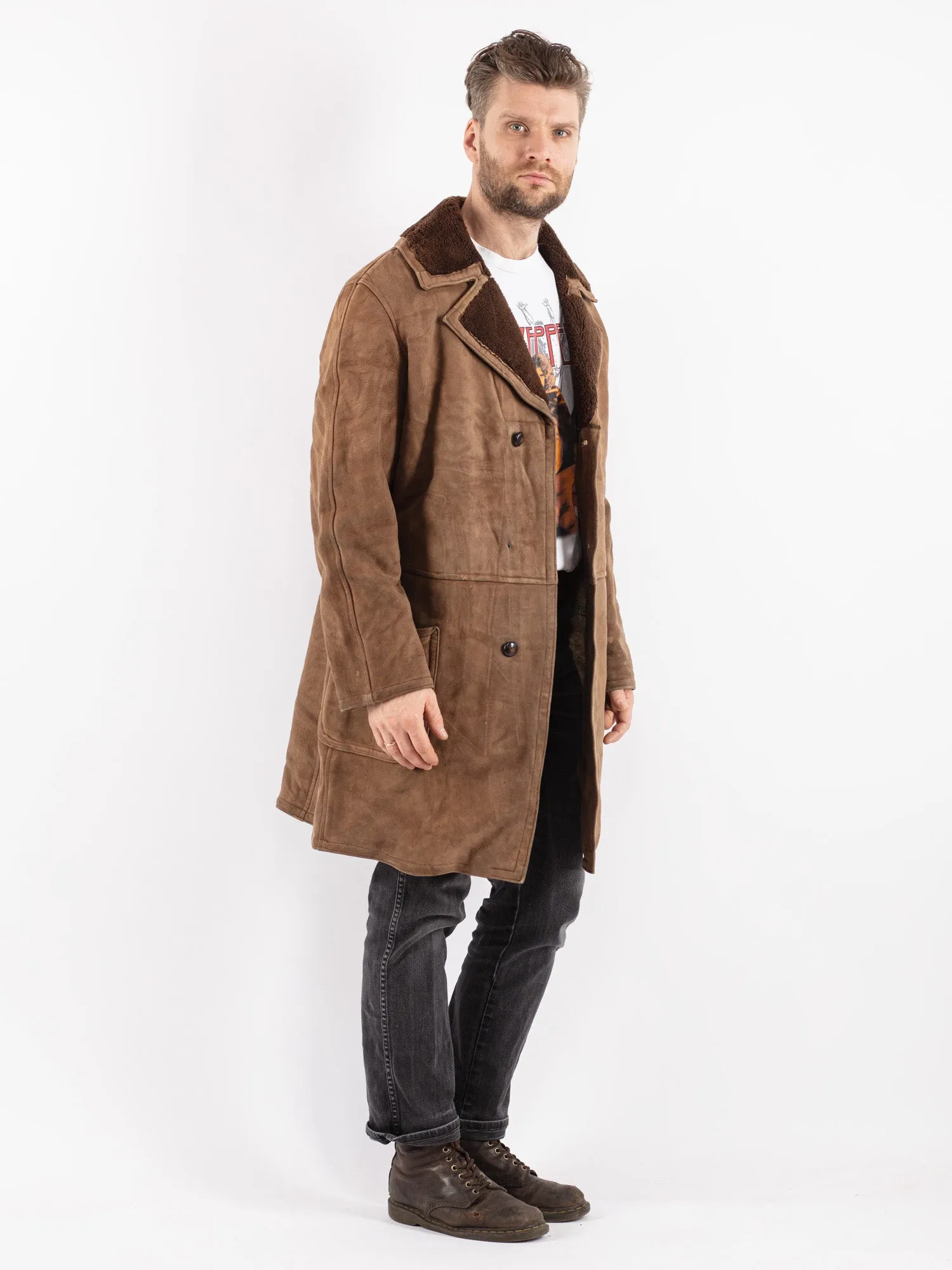 Vintage 70's Men Sheepskin Coat in Brown