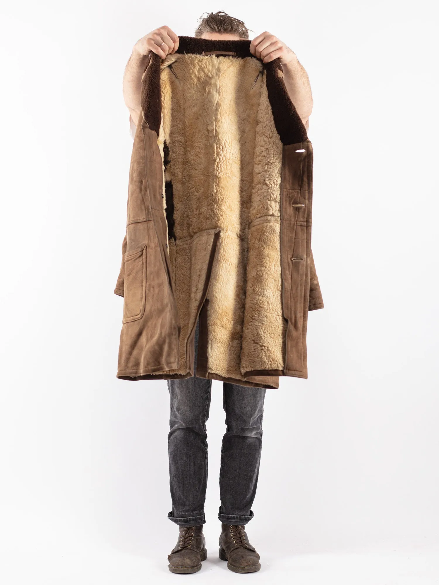 Vintage 70's Men Sheepskin Coat in Brown