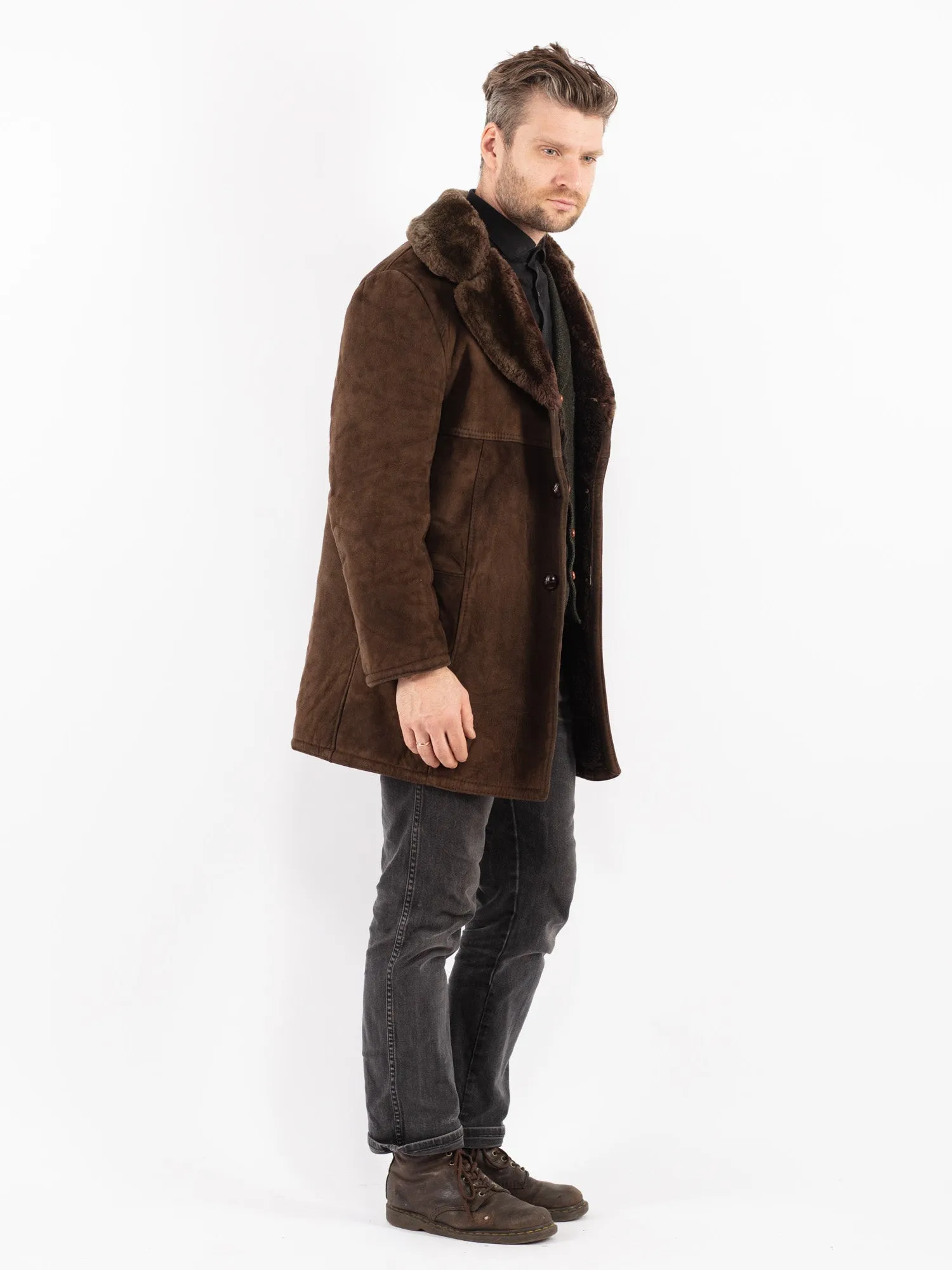 Vintage 70's Men Suede Sherpa Coat in Brown