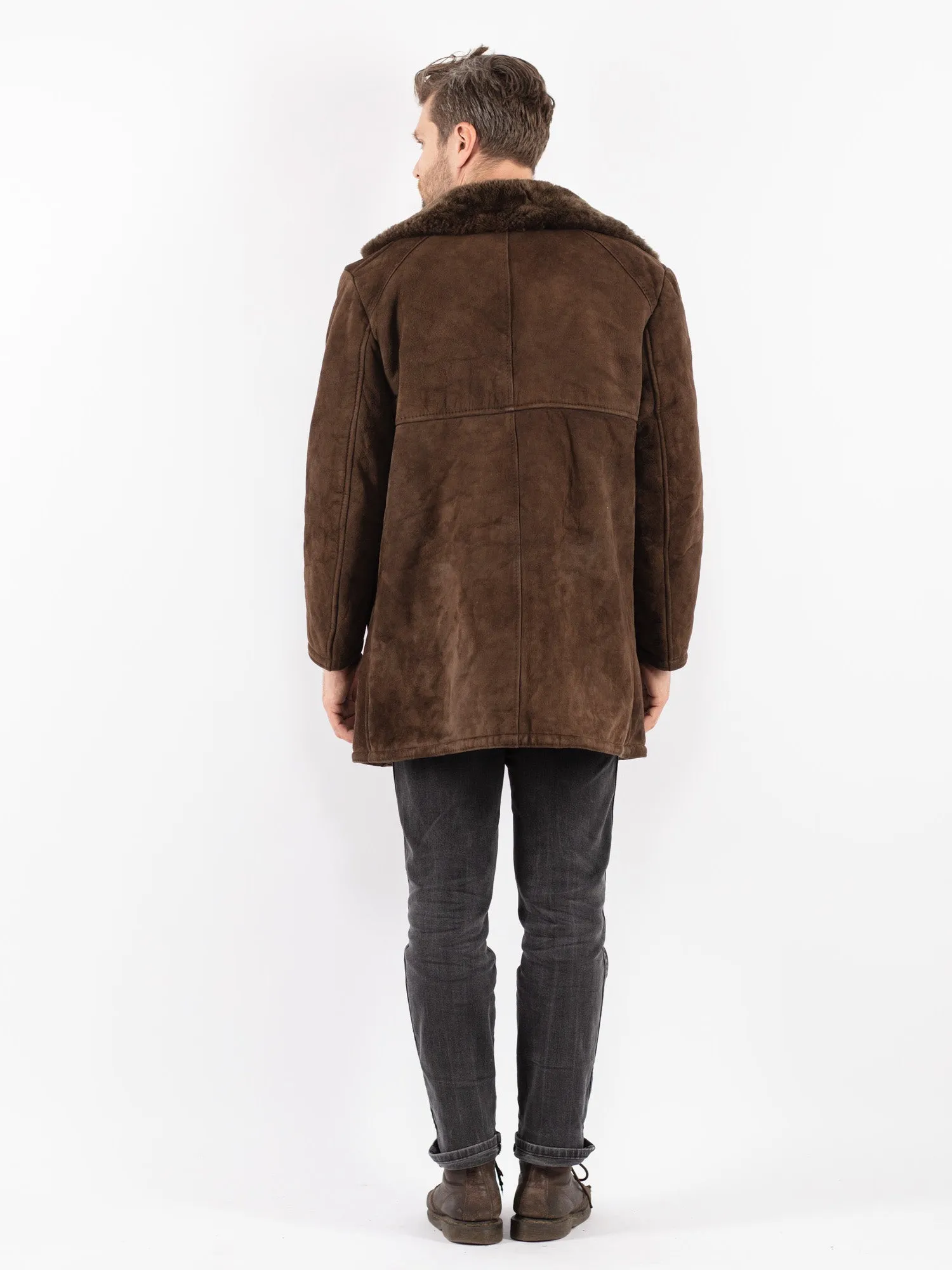 Vintage 70's Men Suede Sherpa Coat in Brown