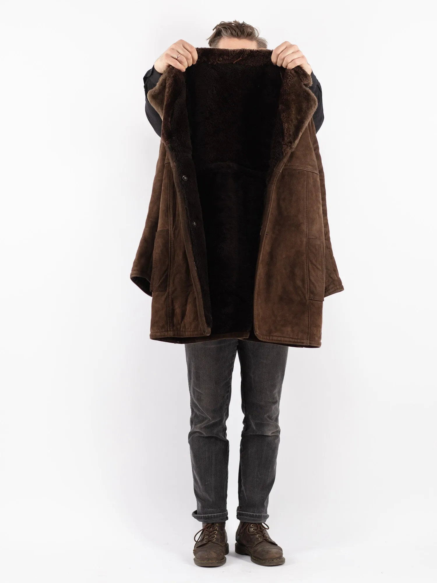 Vintage 70's Men Suede Sherpa Coat in Brown