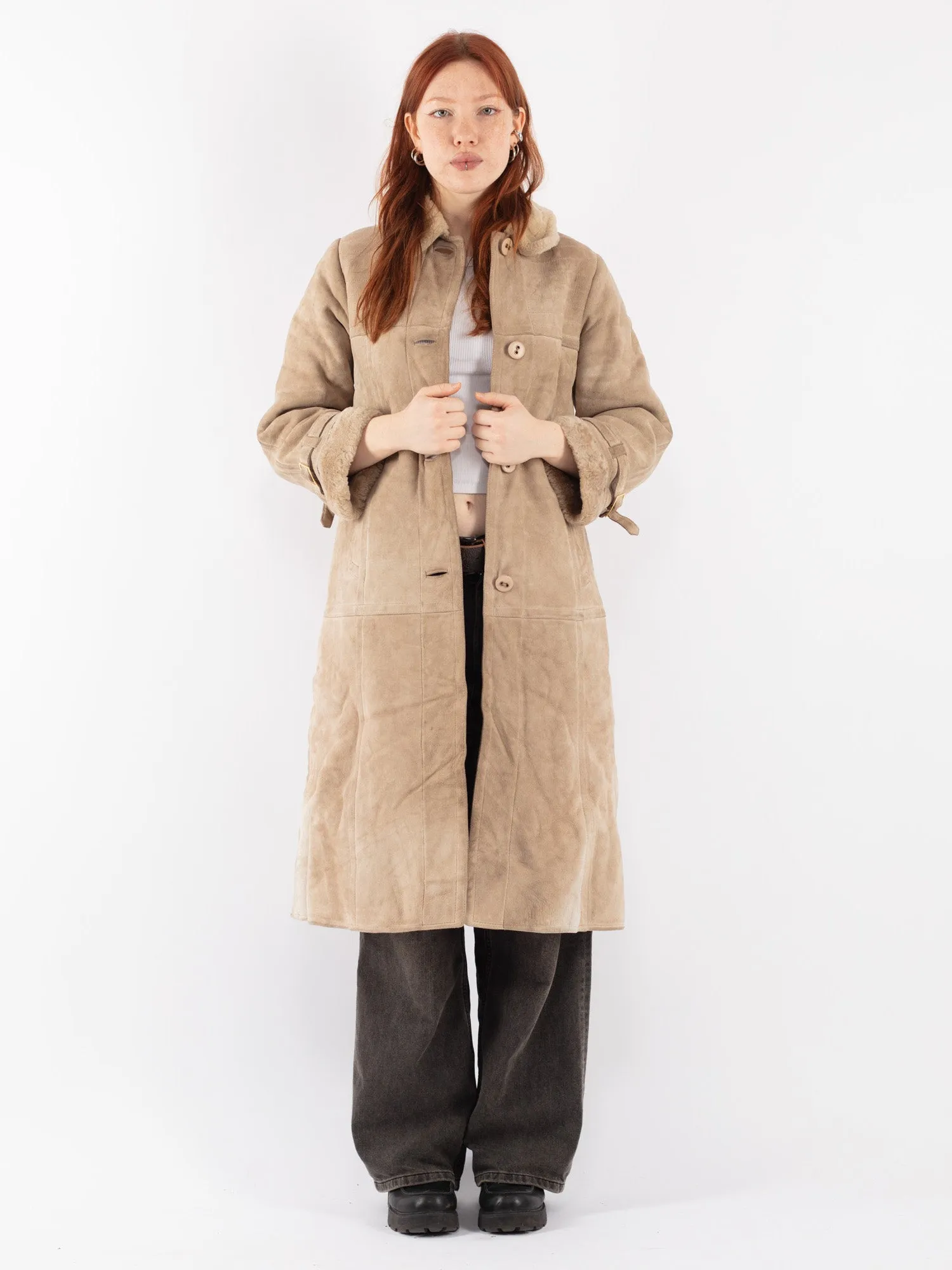 Vintage 70's Women Sheepskin Coat in Beige