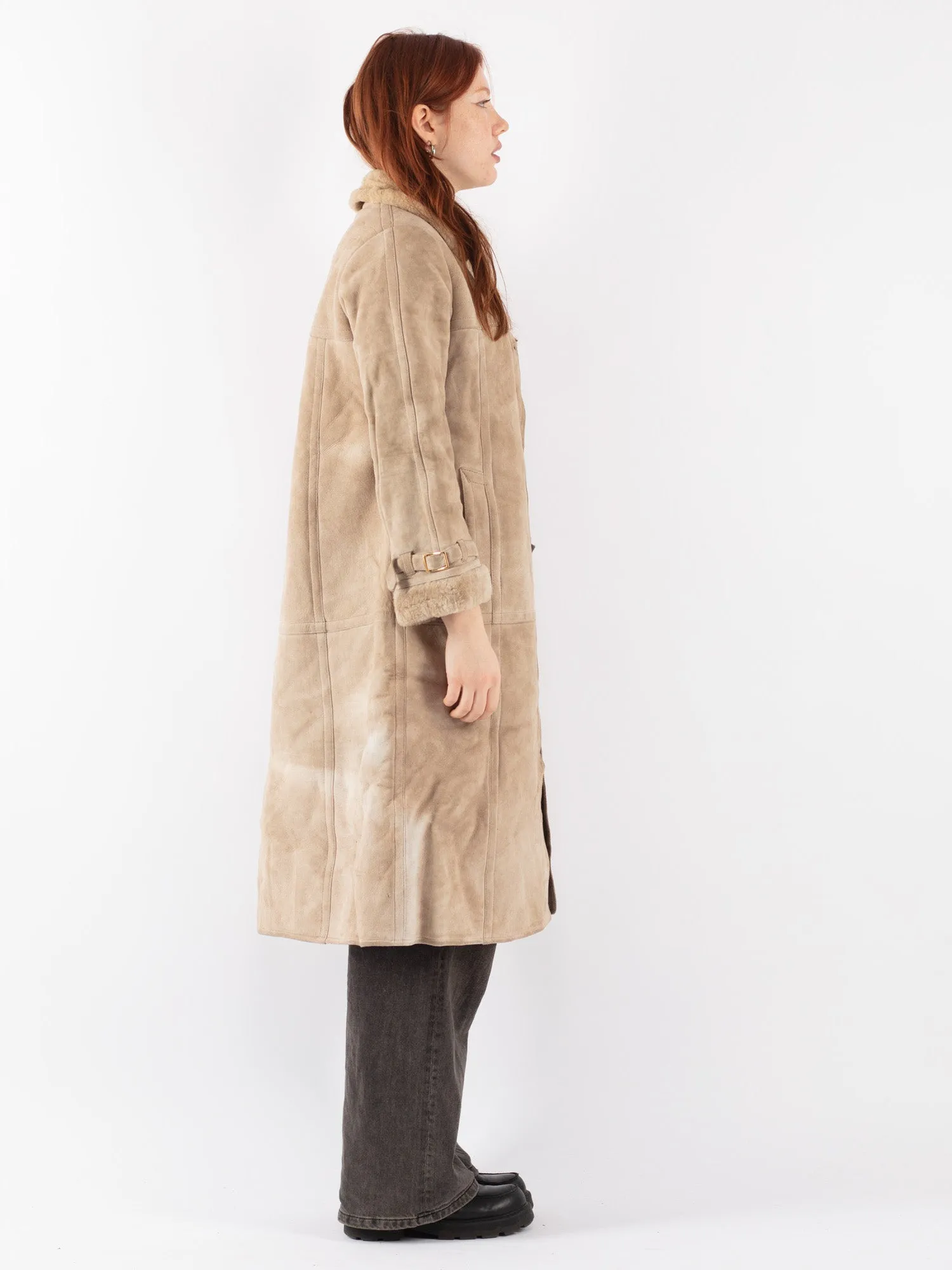 Vintage 70's Women Sheepskin Coat in Beige