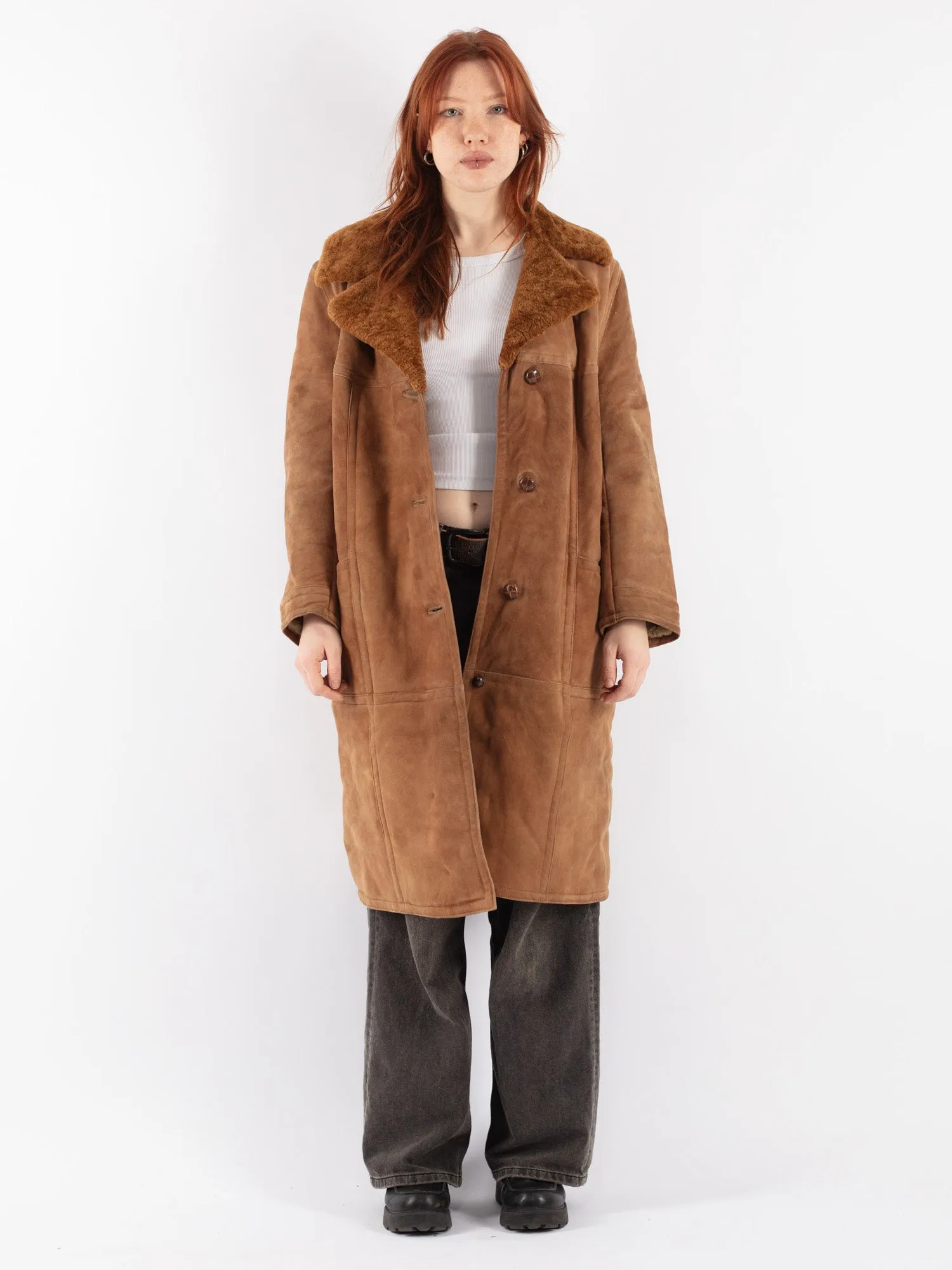 Vintage 70's Women Sheepskin Coat in Brown