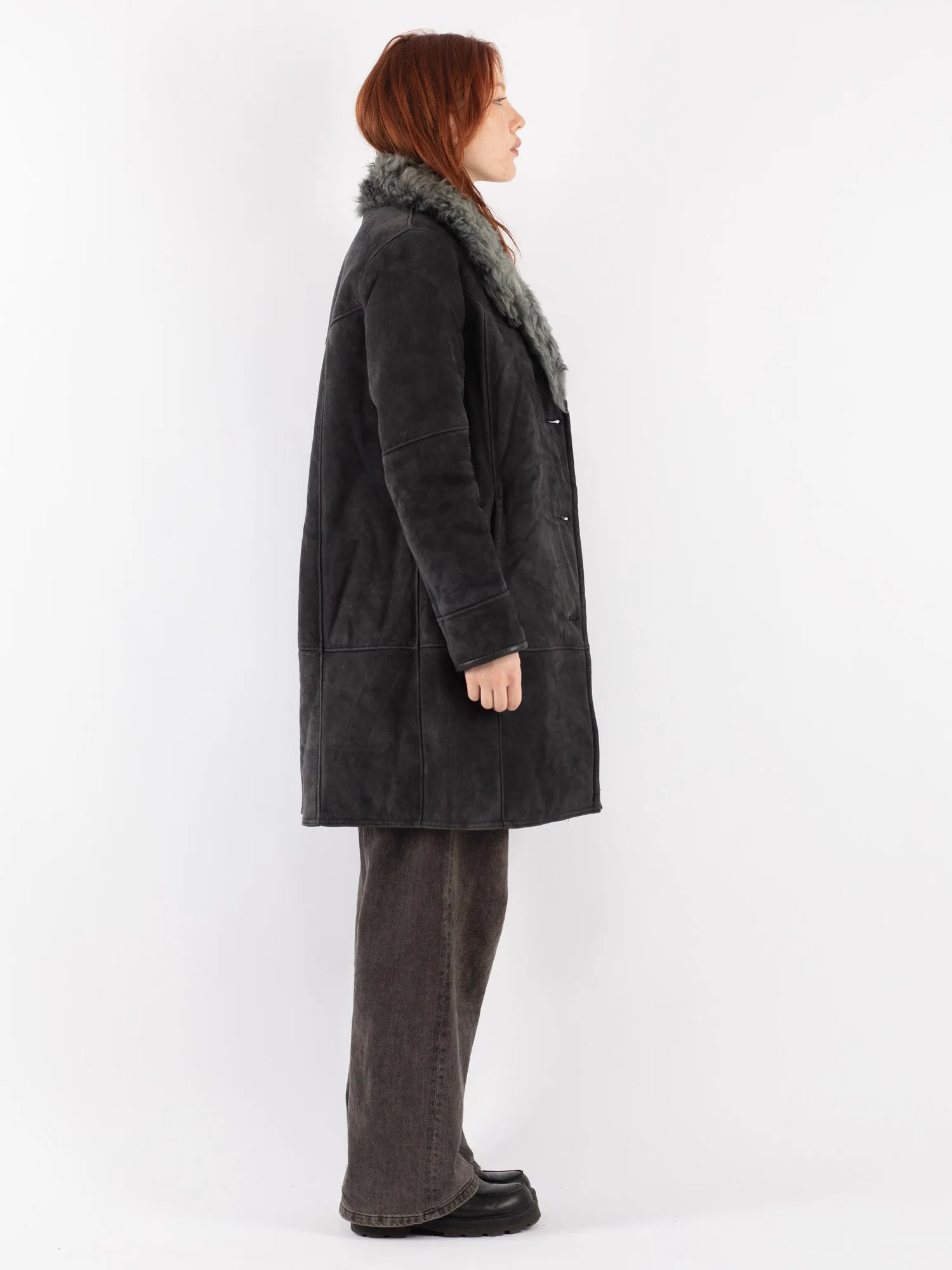 Vintage 70's Women Sheepskin Coat in Gray