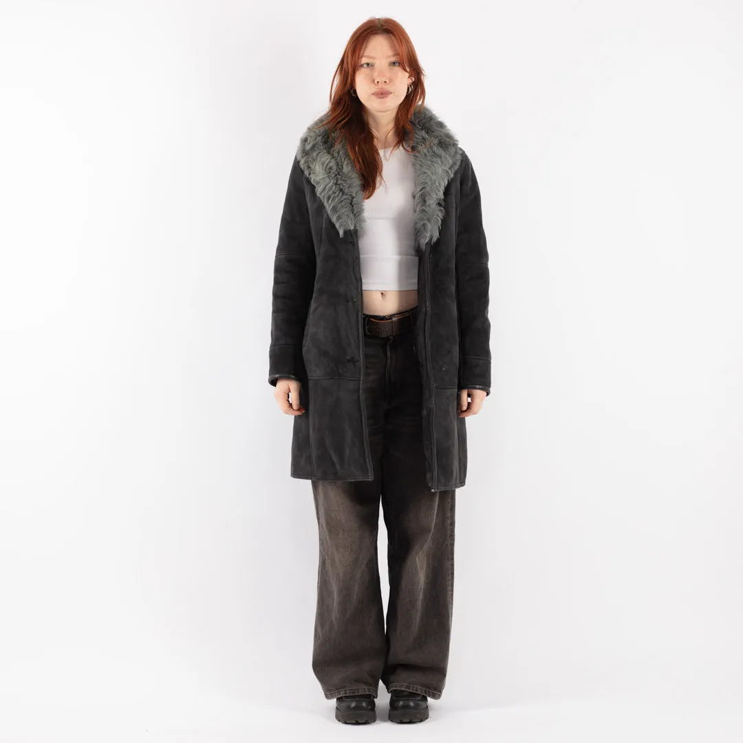 Vintage 70's Women Sheepskin Coat in Gray