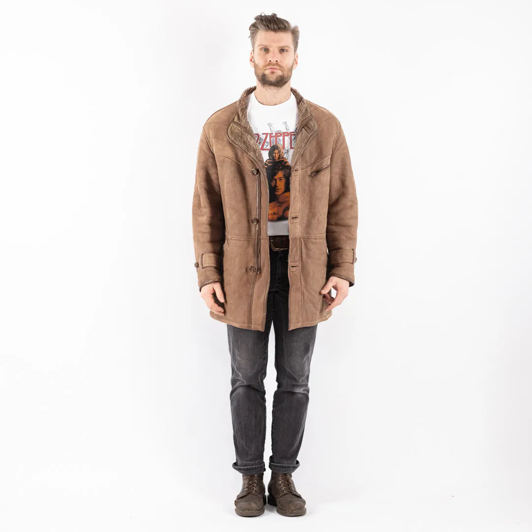 Vintage 80's Men Sheepskin Coat in Beige