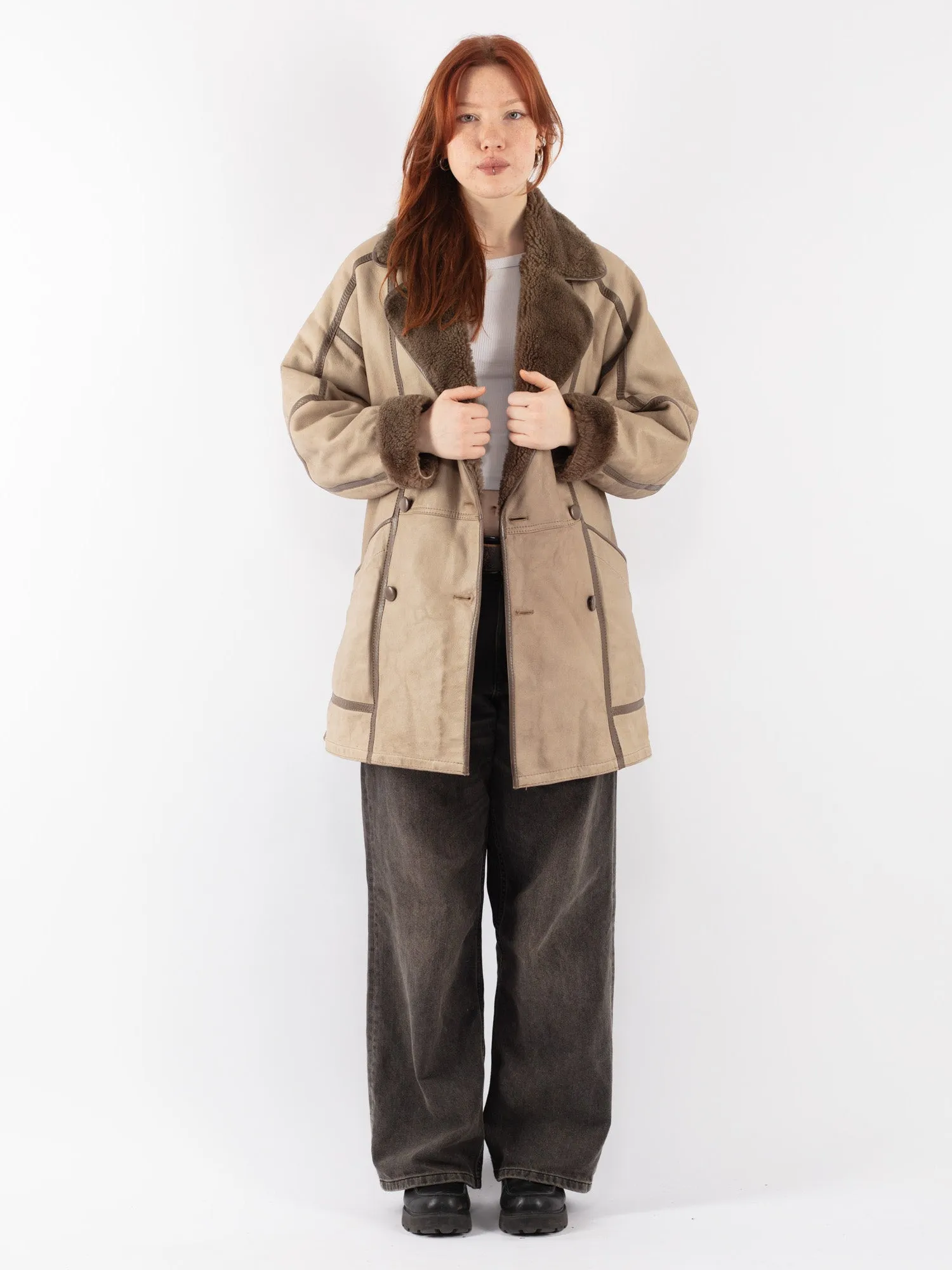 Vintage 80's Women Sheepskin Coat in Beige