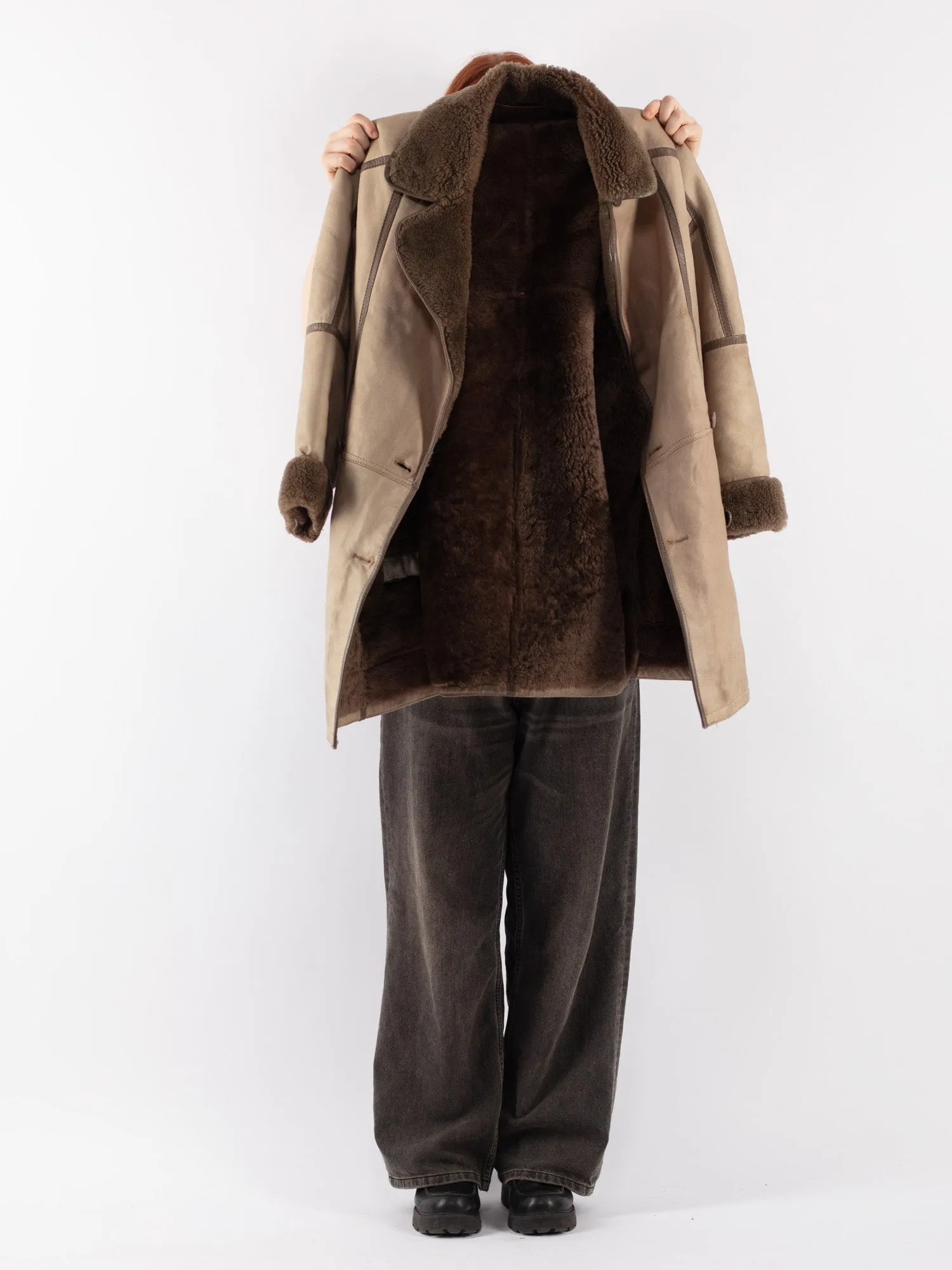 Vintage 80's Women Sheepskin Coat in Beige