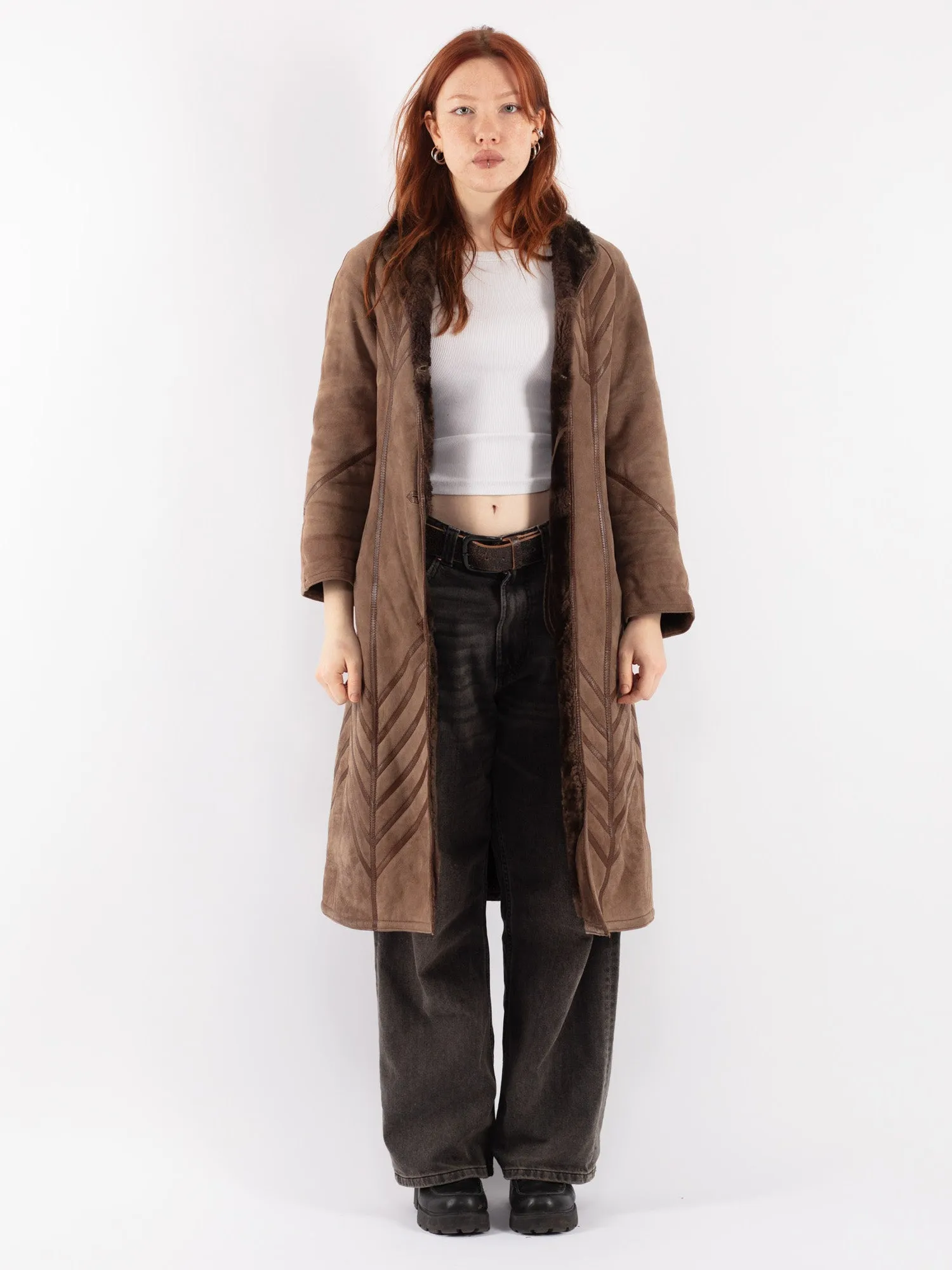 Vintage 80's Women Sheepskin Coat in Brown