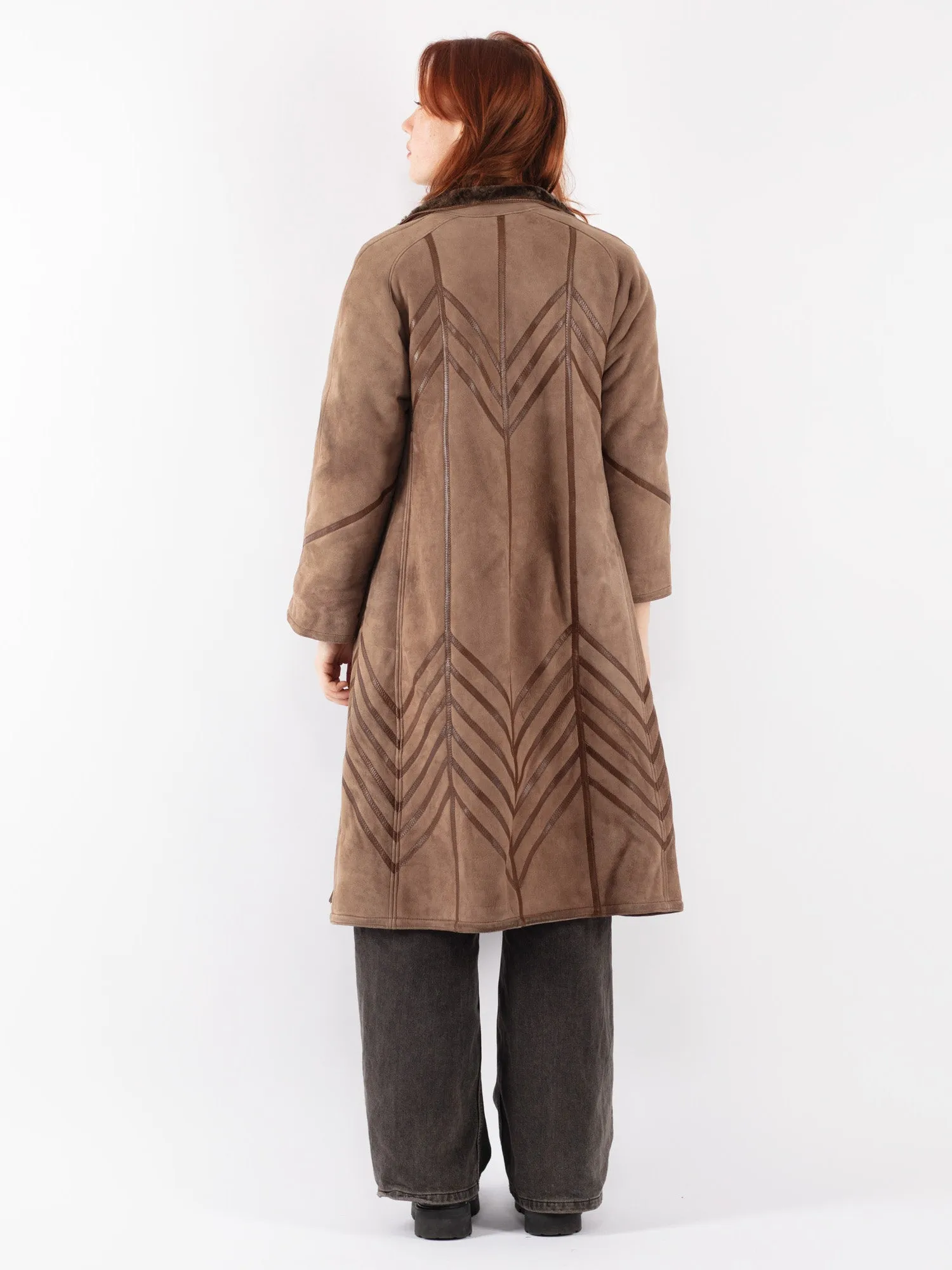 Vintage 80's Women Sheepskin Coat in Brown