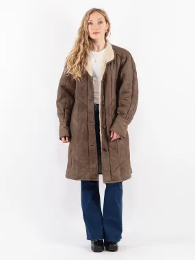 Vintage 80's Women Sheepskin Long Coat in Brown