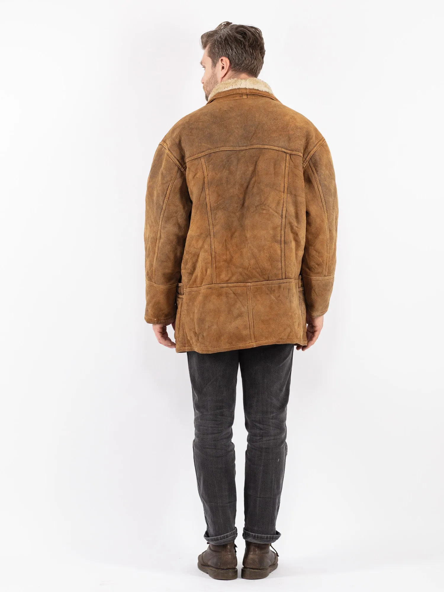 Vintage 90's Men Sheepskin Coat in Brown