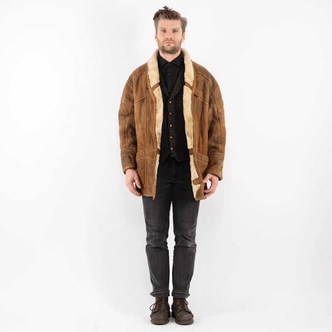 Vintage 90's Men Sheepskin Coat in Brown