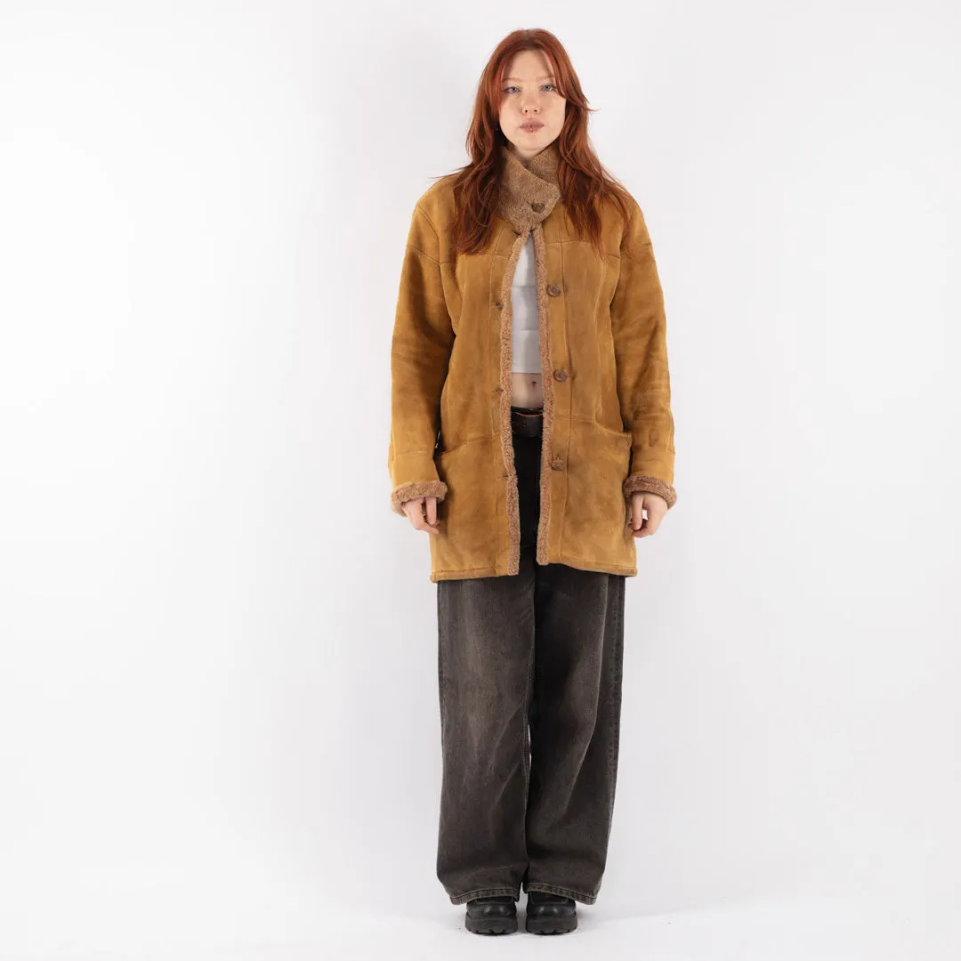 Vintage 90's Women Sheepskin Coat in Beige