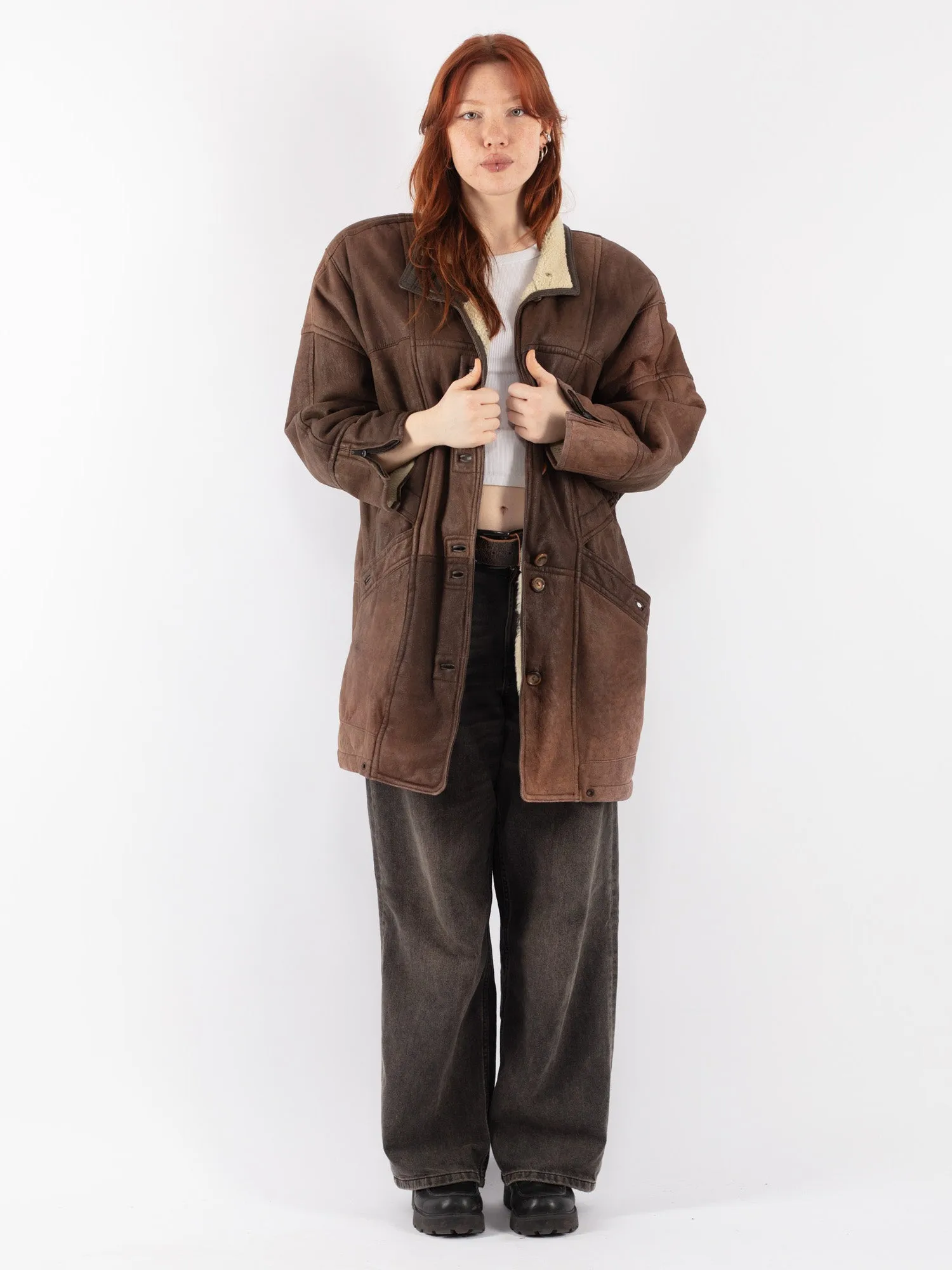 Vintage 90's Women Sheepskin Coat in Brown