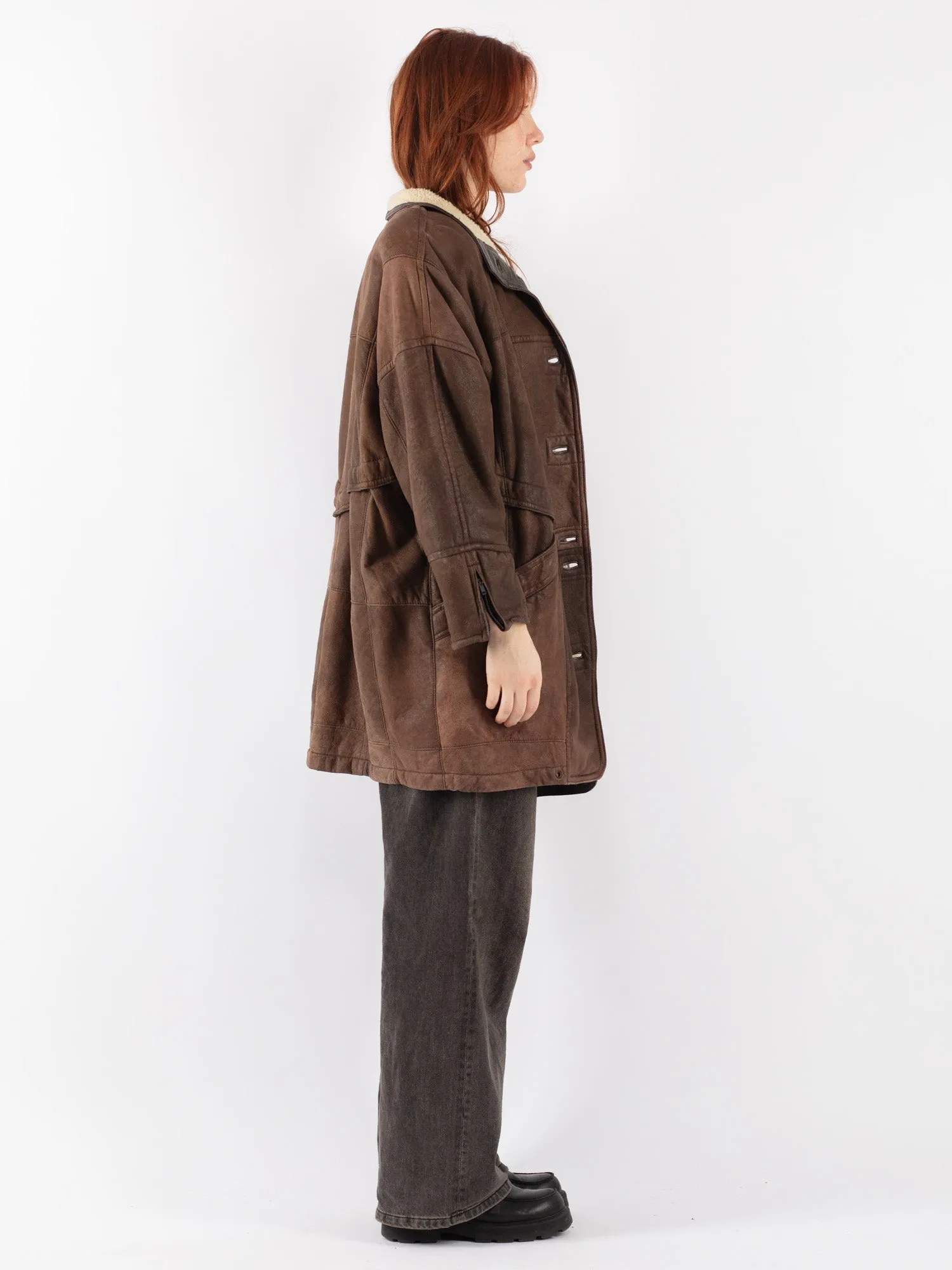 Vintage 90's Women Sheepskin Coat in Brown