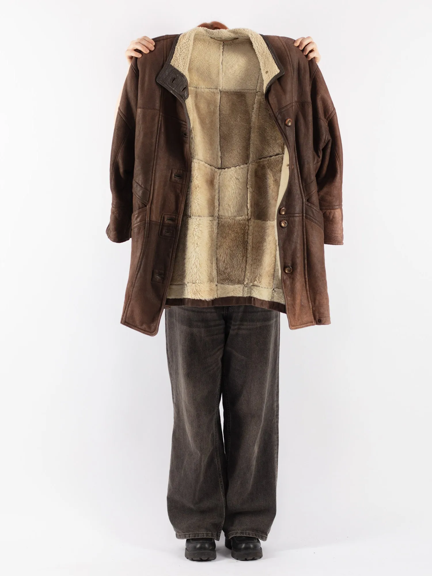 Vintage 90's Women Sheepskin Coat in Brown