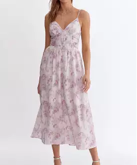 Watercolor Print Maxi Dress - Lavender