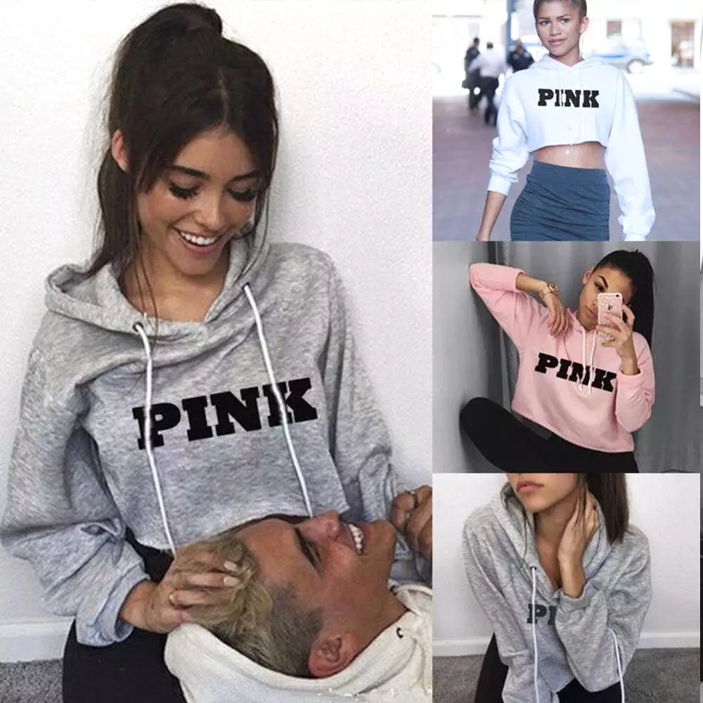 Women's Hoodies Jumper Sweatshirt Pink Cropped Top