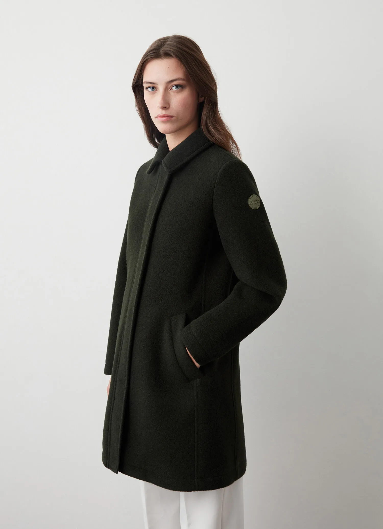 Wool baize coat with zip-