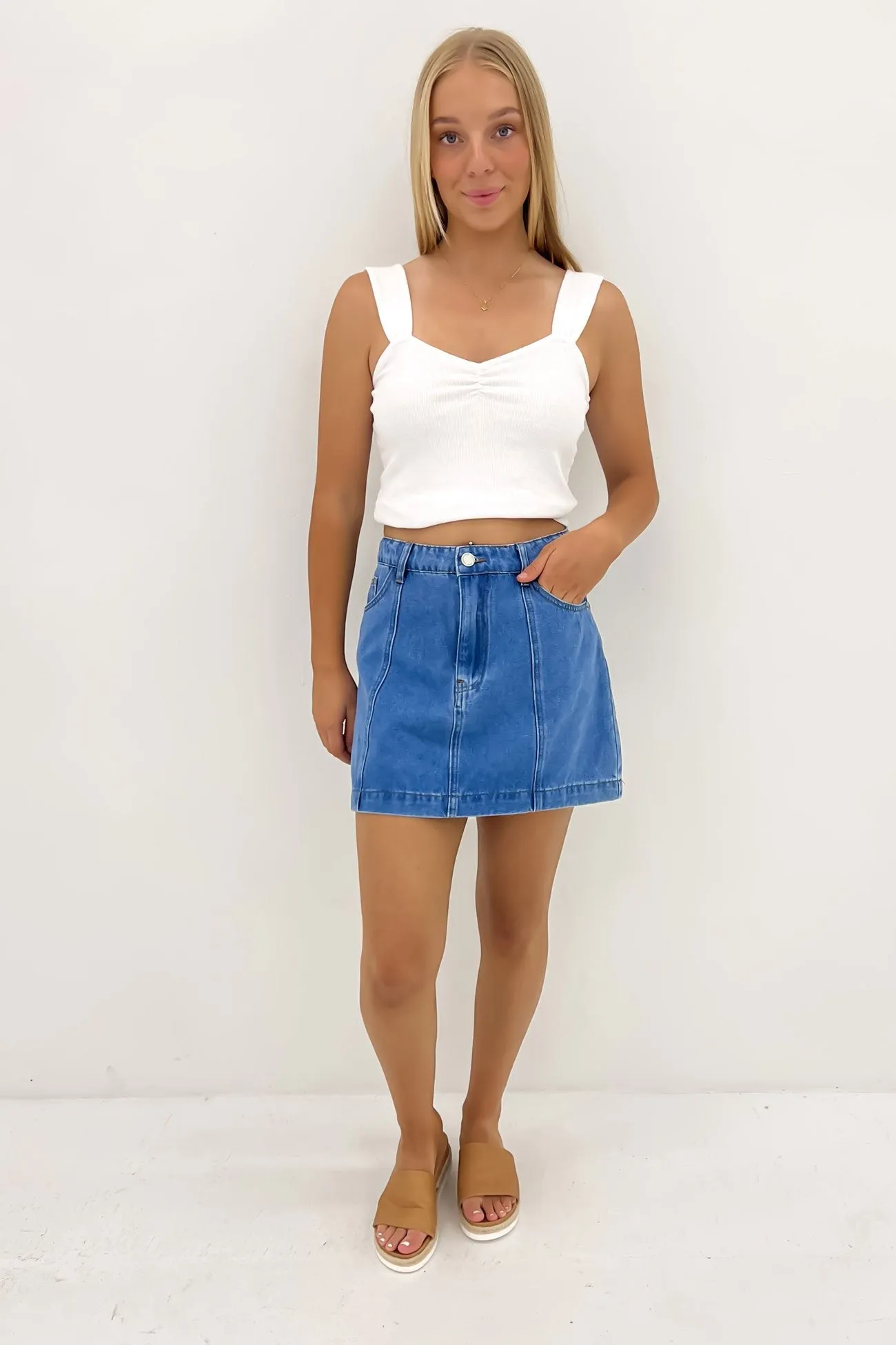 Wyatt Denim Mini Skirt Mid Blue