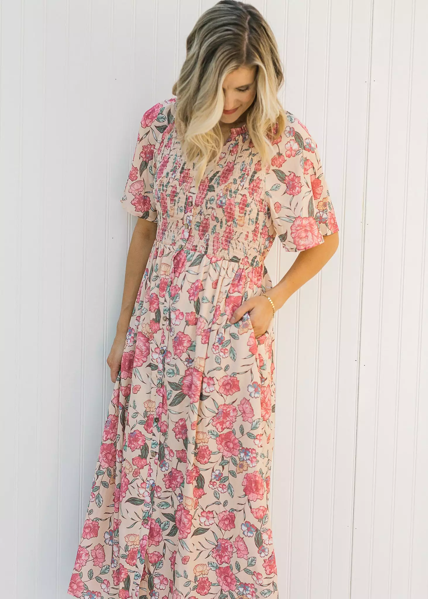 X Floral Peach Button Up Dress