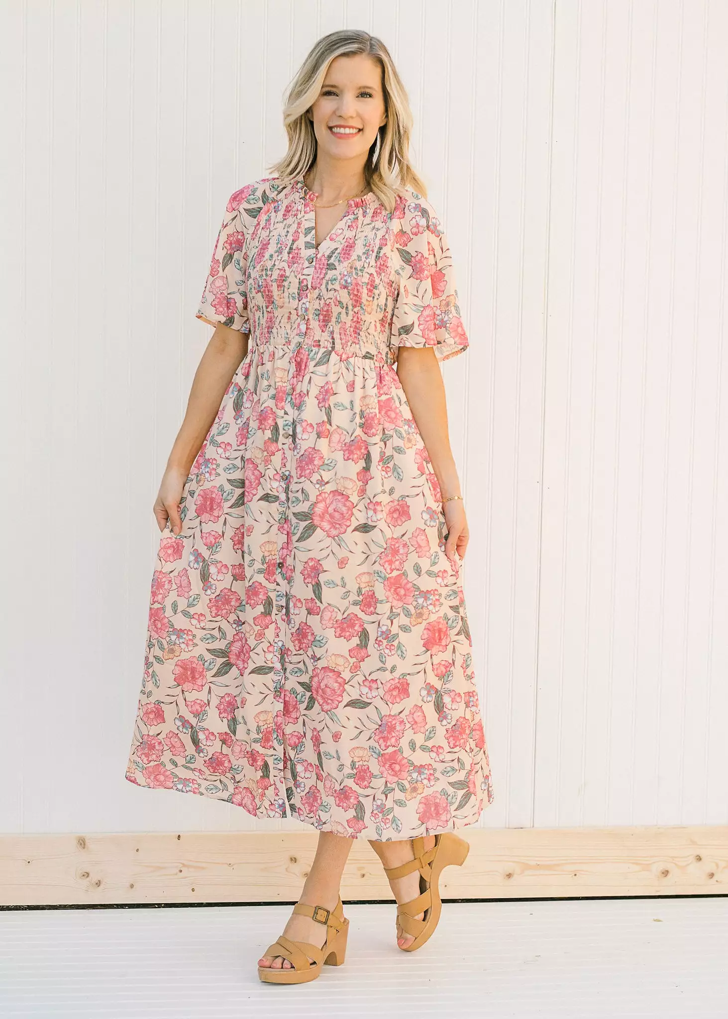 X Floral Peach Button Up Dress