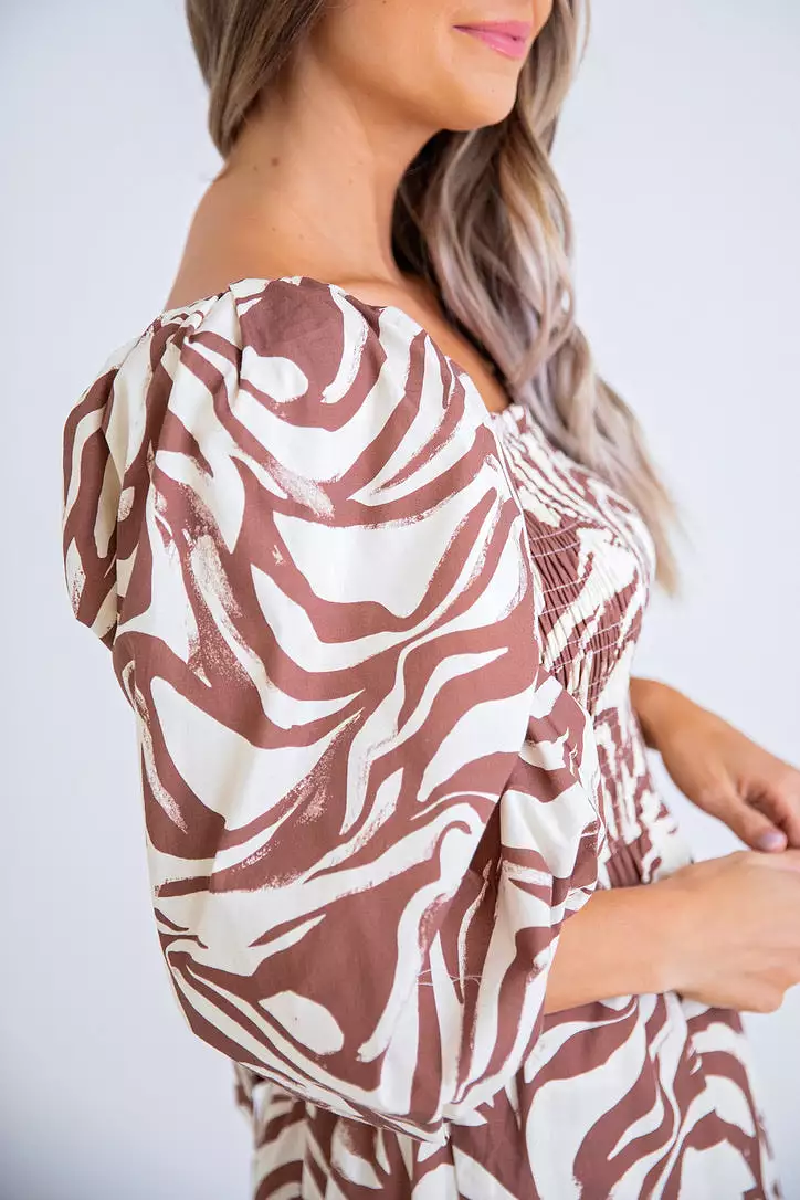 Zebra Poplin Smock Maxi Dress