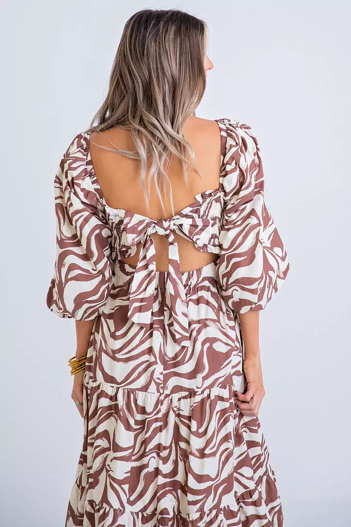 Zebra Poplin Smock Maxi Dress